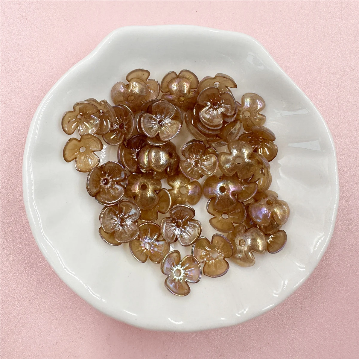 100Pcs 9.5mm Small Flower Beads Acrylic Colorful Jewelry Making Beaded Material Spacer Loose Beads with Hole