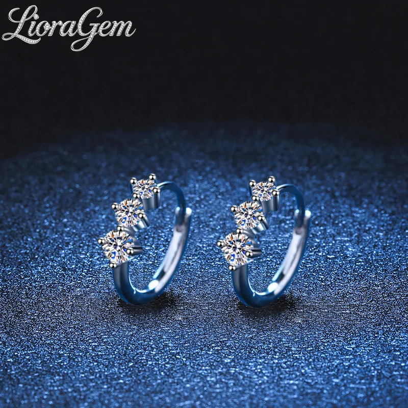 LioraGem Luxury 3-stone Row Hoop Earrings for Women, Featuring 0.72 Carats of D-color Moissanite Platinum PT950 Stamp
