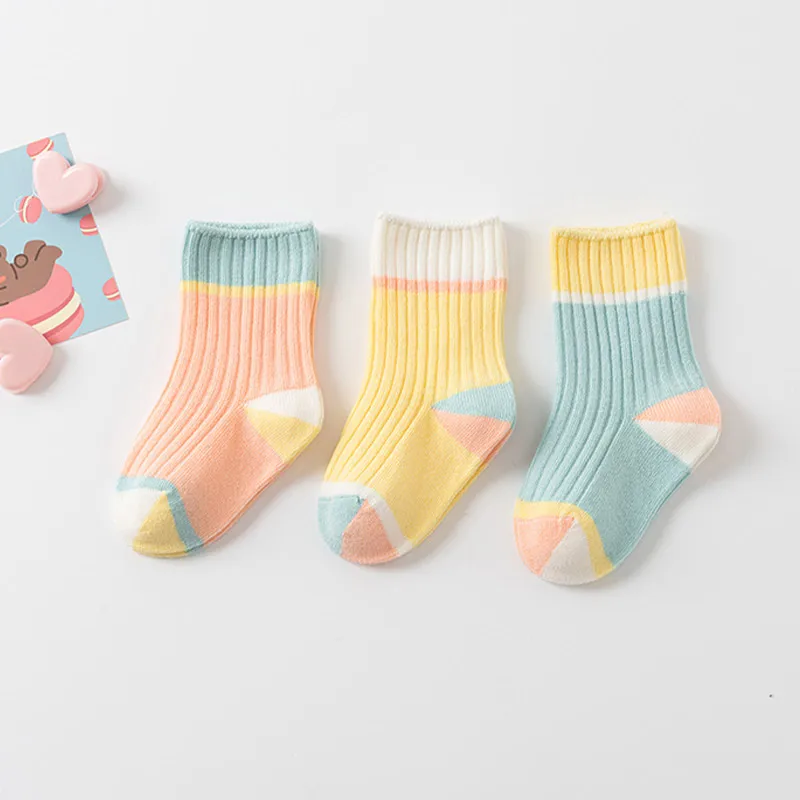 Fashion Patchwork Baby Socks 0-3 Years Kids Spring Autumn Cotton Middle Tube Socks Casual Boy Girl Elastic Socks Kids Sokken