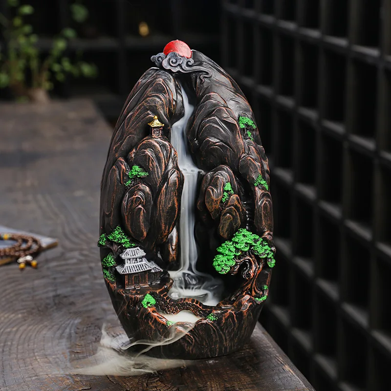 Resin Backflow Incense Burner Home Furnishings Handicrafts, Creative Alpine and Waterfall Backflow Incense Burner