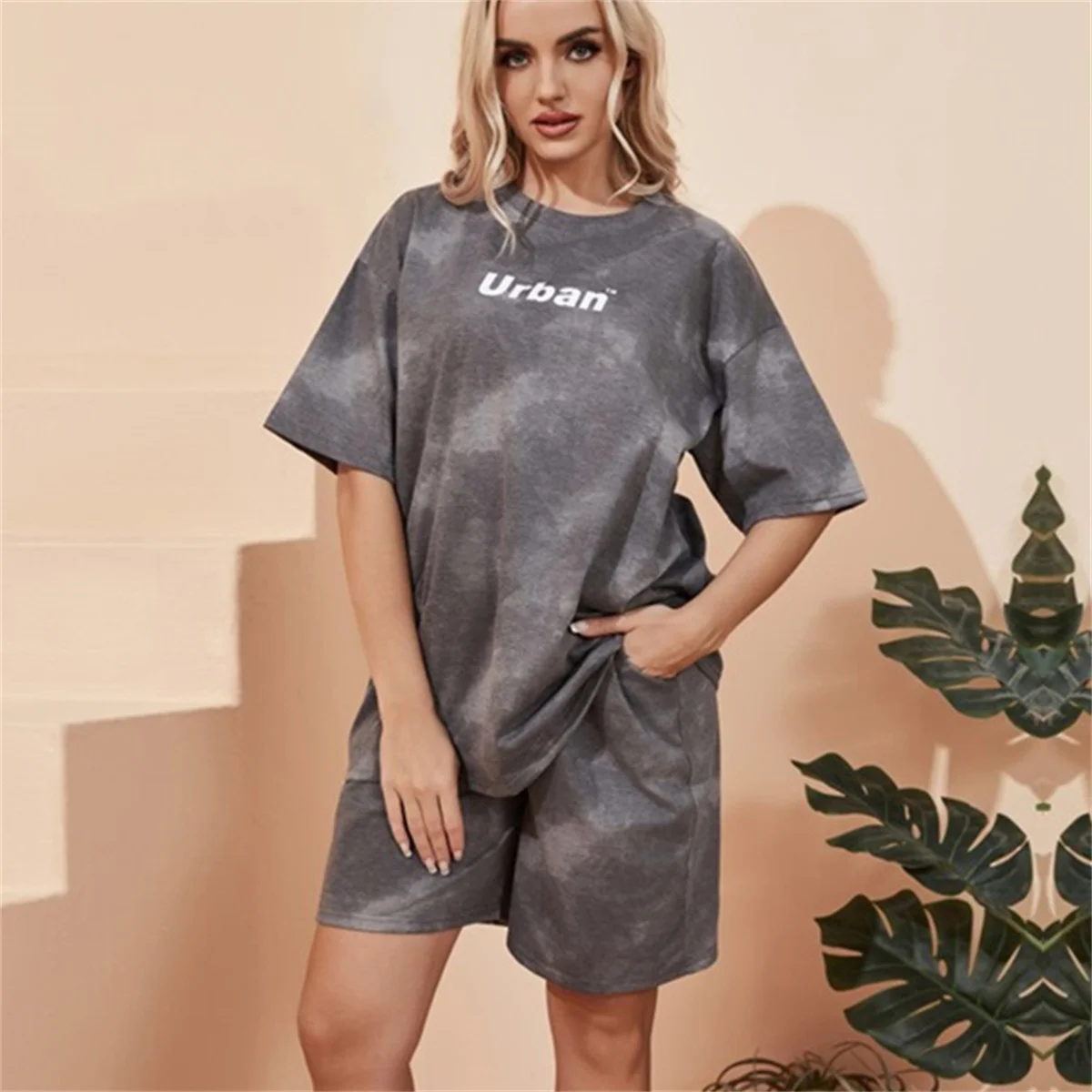 Women\'s Summer New Sports Suit Loose O Neck T-Shirt Wide Leg Middle Pants With Pockets Leisure Two-piece Set Tie Dye 2024 Outfit