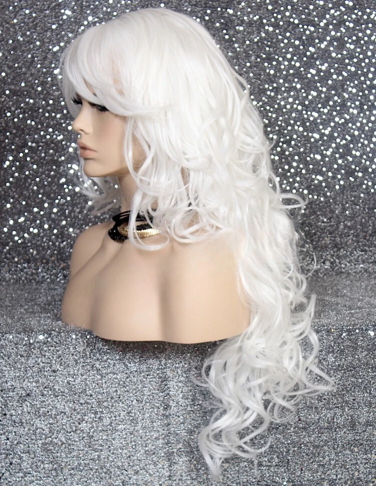 Campuran Panas Penuh OK Wig Panjang Keriting Poni Potongan Rambut Berlapis Putih NWT WBBT