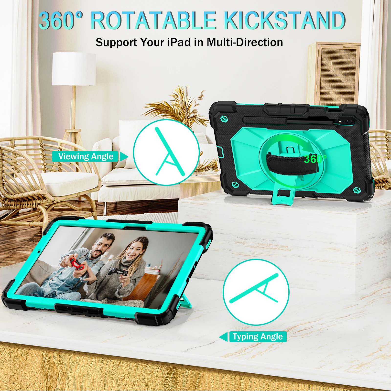 360 Rotation Stand Case For Samsung Tab S7 S8 Plus S7FE S7+ S8+ Tablet Case Sleeve Kickstand Shockproof  with Handle Hard Cover