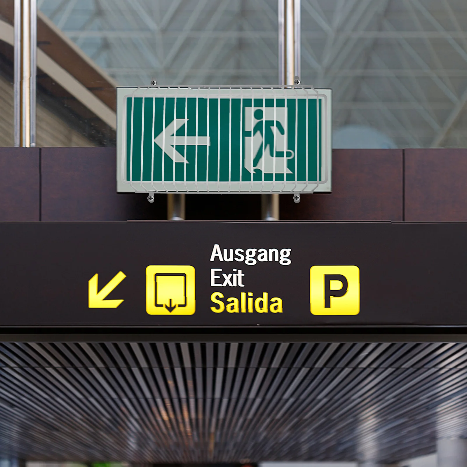 قفص حماية سلكي خفيف للطوارئ لعلامات الخروج حماية متينة مقاومة للتمزق للاستخدام الداخلي والخارجي غطاء معدني للتسوق