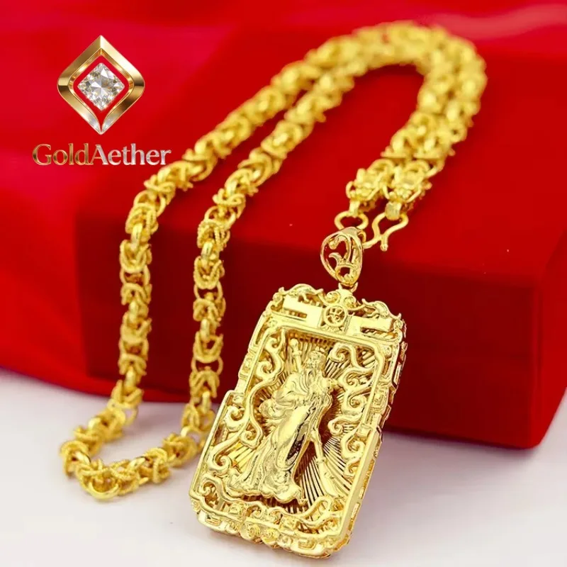 

GoldAether 9999 24K real gold jewelry men's necklace Guanyin necklace Guanyin necklace pendant domineering luxurygift