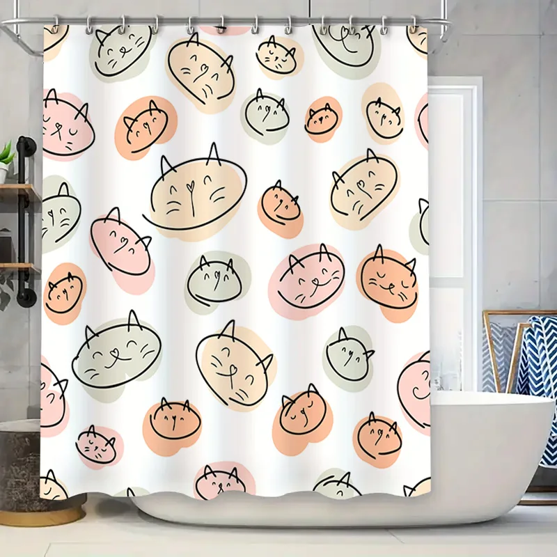 

Занавеска для душа с животным принтом, красочный дизайн с кошками для декора ванной комнаты, доступный настраиваемый размер