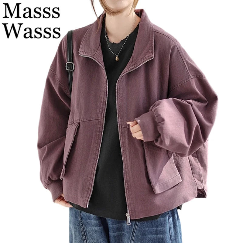 Masss Wasss 2026 Spring Fashion Soild Jackets Ladies Vintage Classic Elegant Coats Womens Korean Design Causal Loose Outerwear