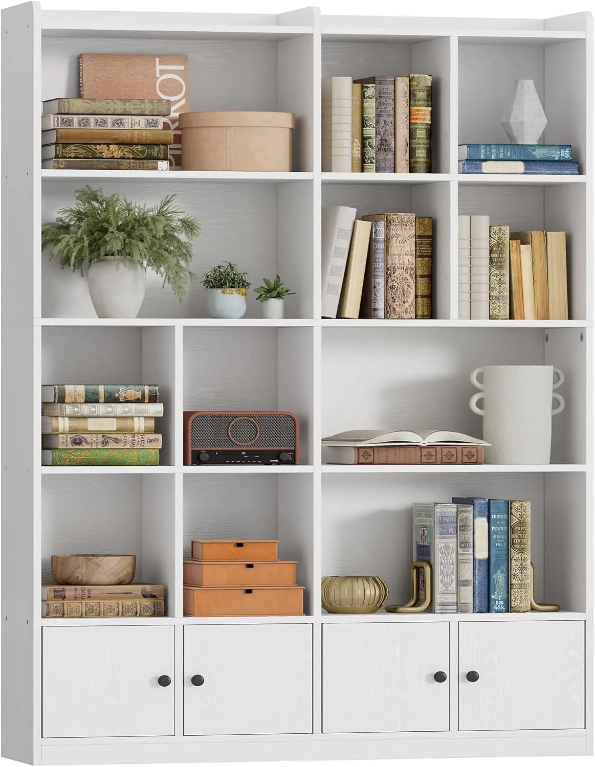 

Bookshelves and Bookcase, 6 Tiers Large Bookshelf with 4 Doors, Floor Standing Tall Display Storage Shelves for Home Off