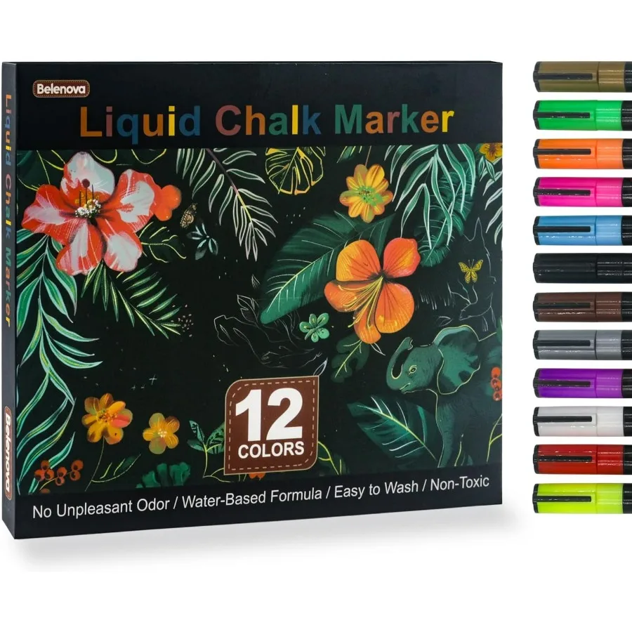 Rotuladores de tiza líquida borrables, juego de 12 colores neón para pizarra, pizarra blanca, ventanas de vidrio, espejos, menús de restaurante
