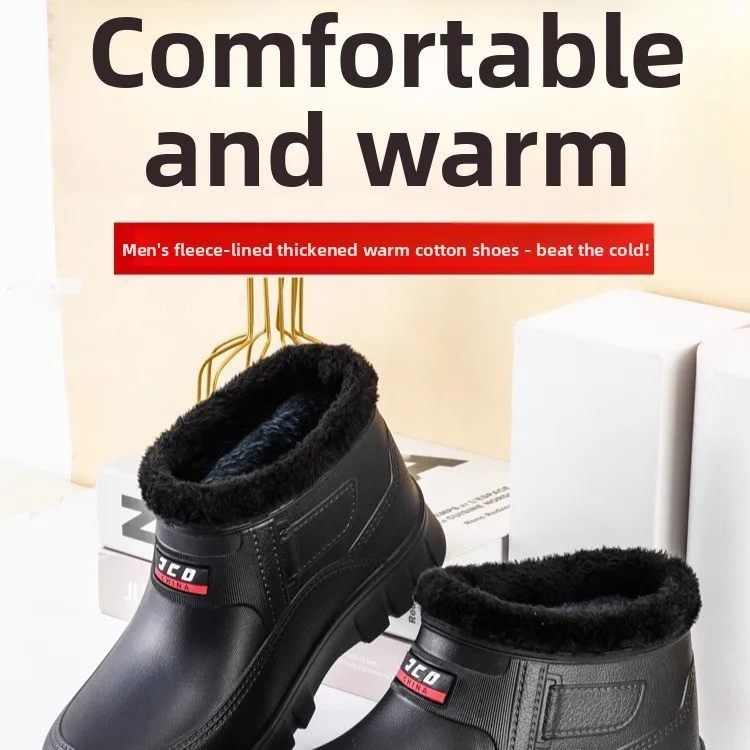 

Men's Winter Thiened High-Top Slip-On Cotton oes Warm Waterproof Non-Slip Fce Lined Work Boots Lazy Person's oes