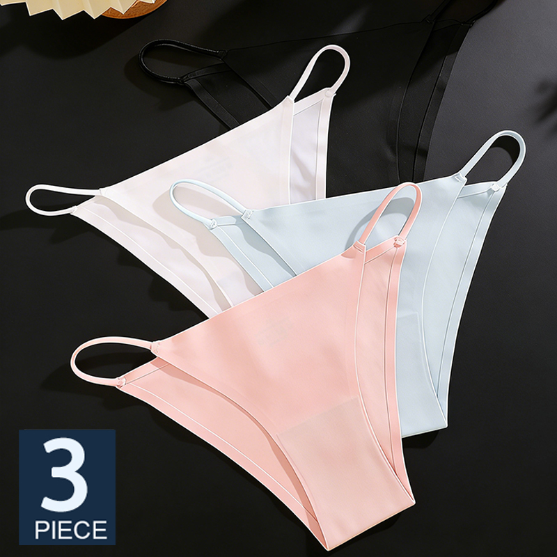  FINETOO 3Pcs Seamless Ice Silk Underwear New Color Sexy Thin Strap Briefs Girls Low Waist Breathable Panties No Trace Lingerie 