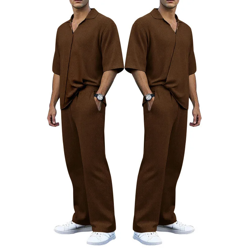 Free Print Logo Text Or Photo New Summer Sports Suit Solid Color Lapel Short-sleeved Pants Men's Casual Two-piece Set Cymg-1