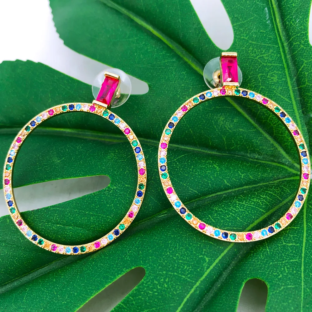 

Missvikki high-definition contrast fashion earrings super flash zircon earrings colorful tourmaline Round earrings party gift