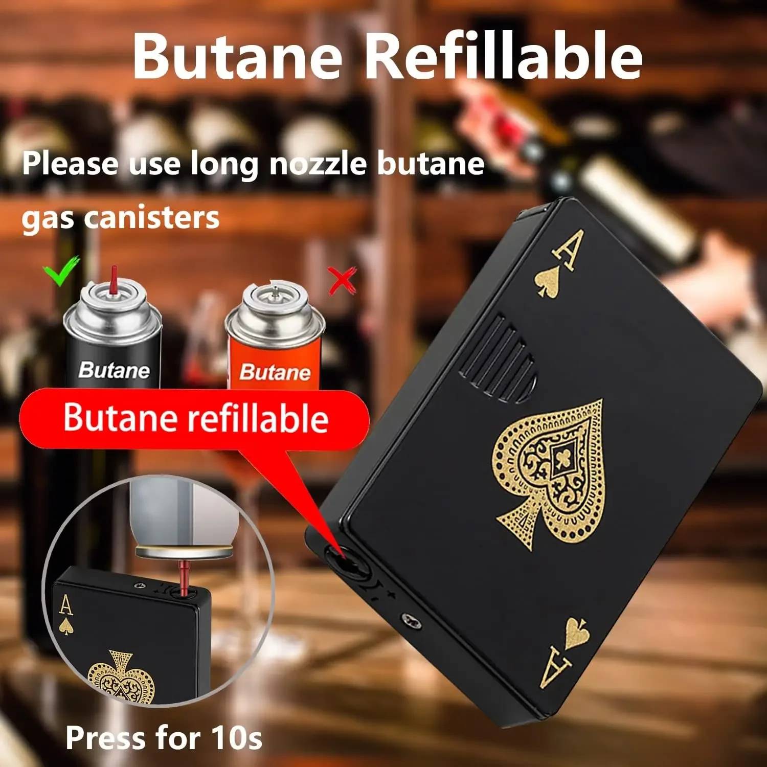 Creative Playing Cards Ace of Spades Lighter Butane Windproof Straight Metal Lighter Metal Fun Gift for Men Smoking Accessories