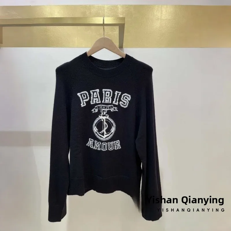 

Spring 2026 Women's Knitted Crew Ne Sweater with Letter Design And Ribbed Faionable And Sli M-Home