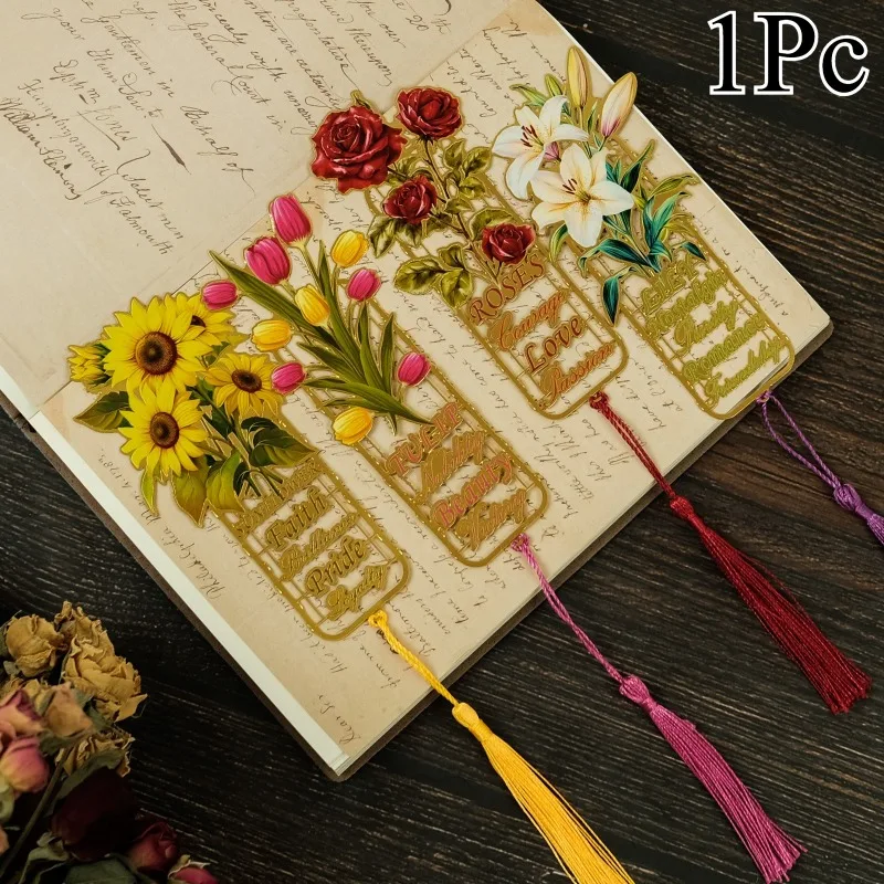 

Retro Floral Painting Zinc Alloy Hollow Bookmark Bronzing Color Bookmark Student Reading Clip Gift For Reader Writers Book Lover