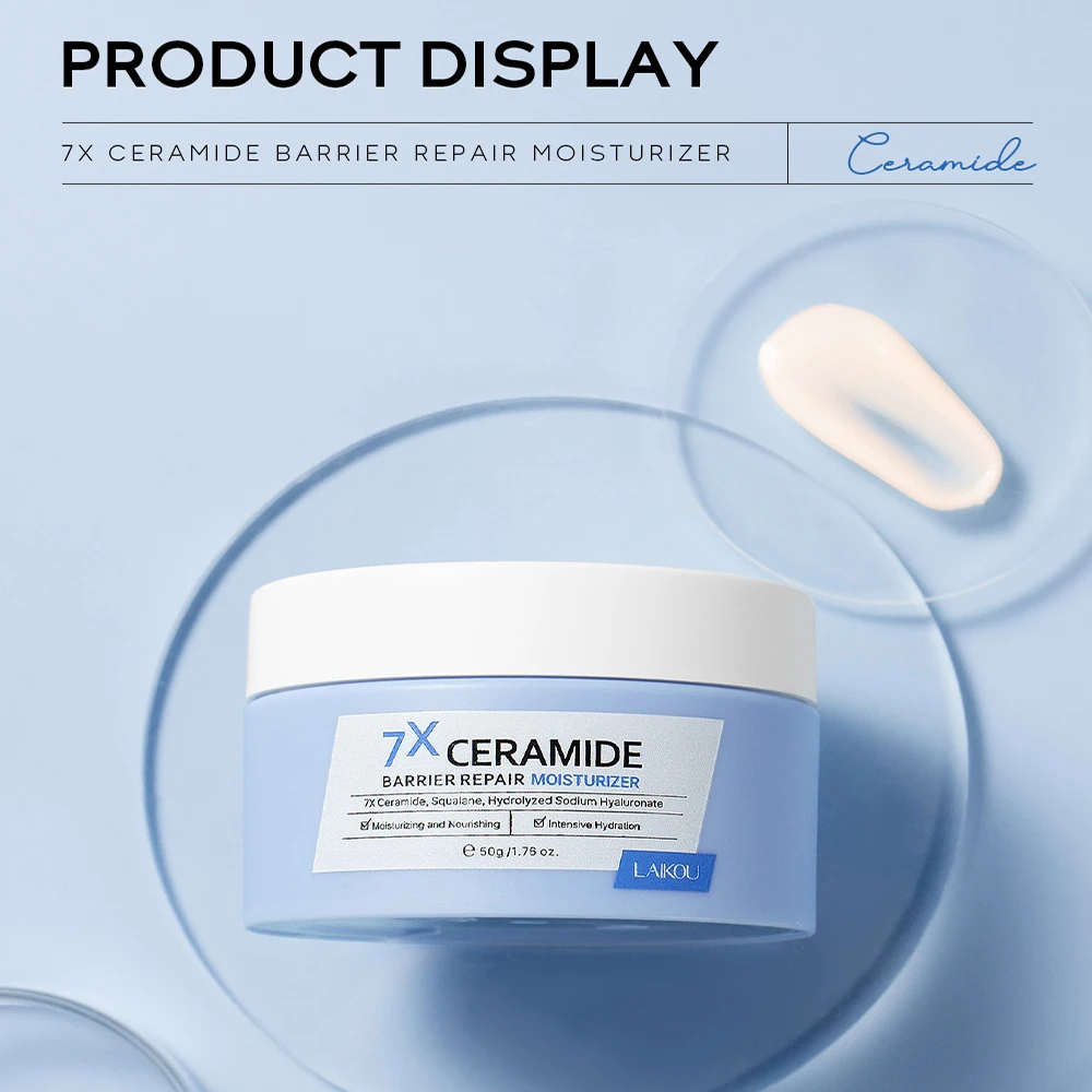 

LAIKOU Korean Ceramide Moisturizer, Anti Aging Face Cream for All Skin Types, Hydrating Repair Facial Cream 50g Glass Jar