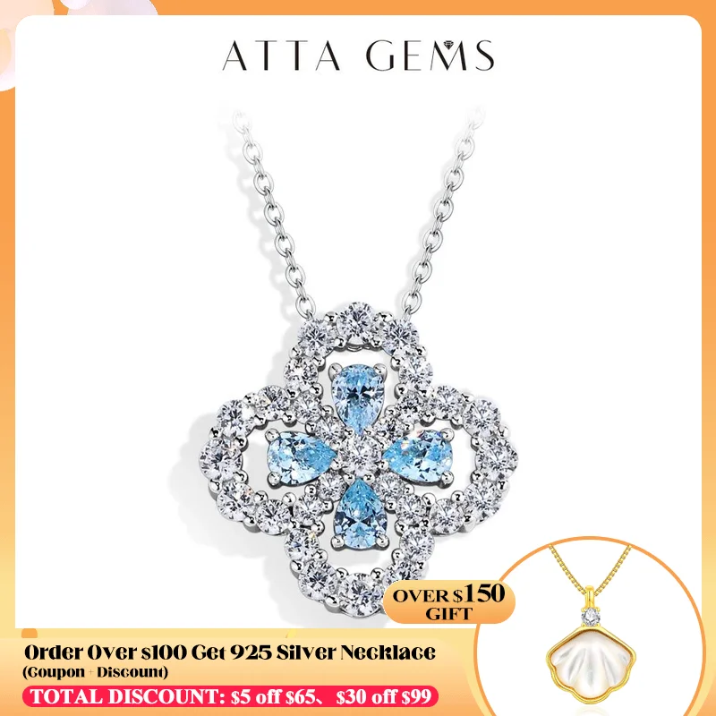 

ATTAGEMS Sparkling Moissanite Diamond Necklace Pendant for Women Clover Shape S925 Silver White Gold Plated Wedding Fine Jewelry