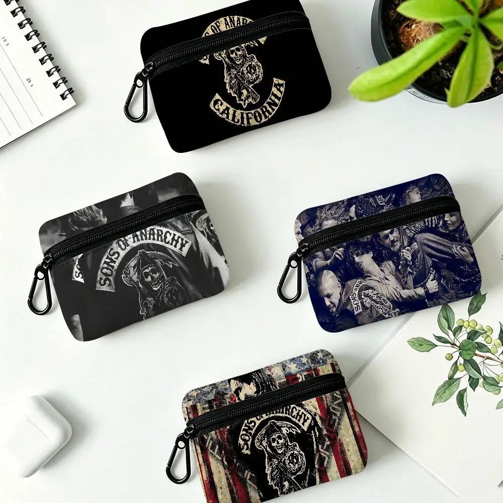 Classic Crime S-Sons Of A-Anarchy Daily Carry Oxford Fabric Small Coin Purse Multi-use Storage Pouch For Keys Cards Coins