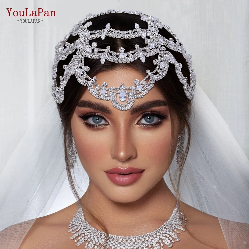 

YouLaPan Zircon Bridal Head Piece Flower Shape Headband for Wedding Hair Accessories Pageant Women Tiara and Headdress HP480