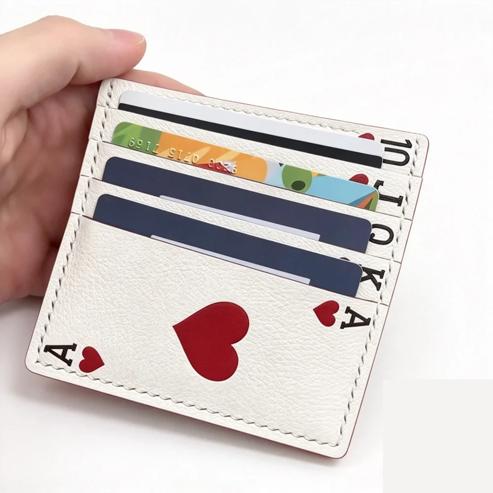 PU Leather Poker Pattern Multi Card Slot Lightweight Card Bag Portable Design for Men and Women Creative Small Card Storage Dail