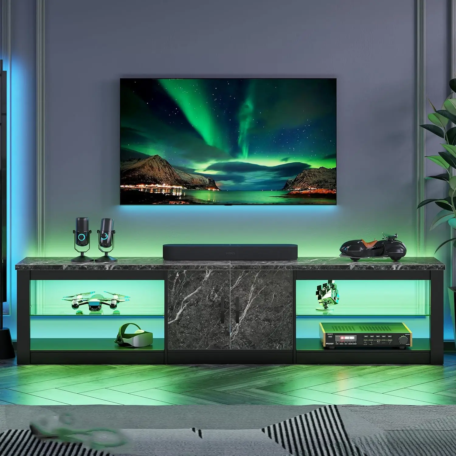 80 Inch TV Stand for 75/85/86 inch TVs, LED Gaming Entertainment Center for PS5 with Storage Cabinet &Adjustable, Customized view 5