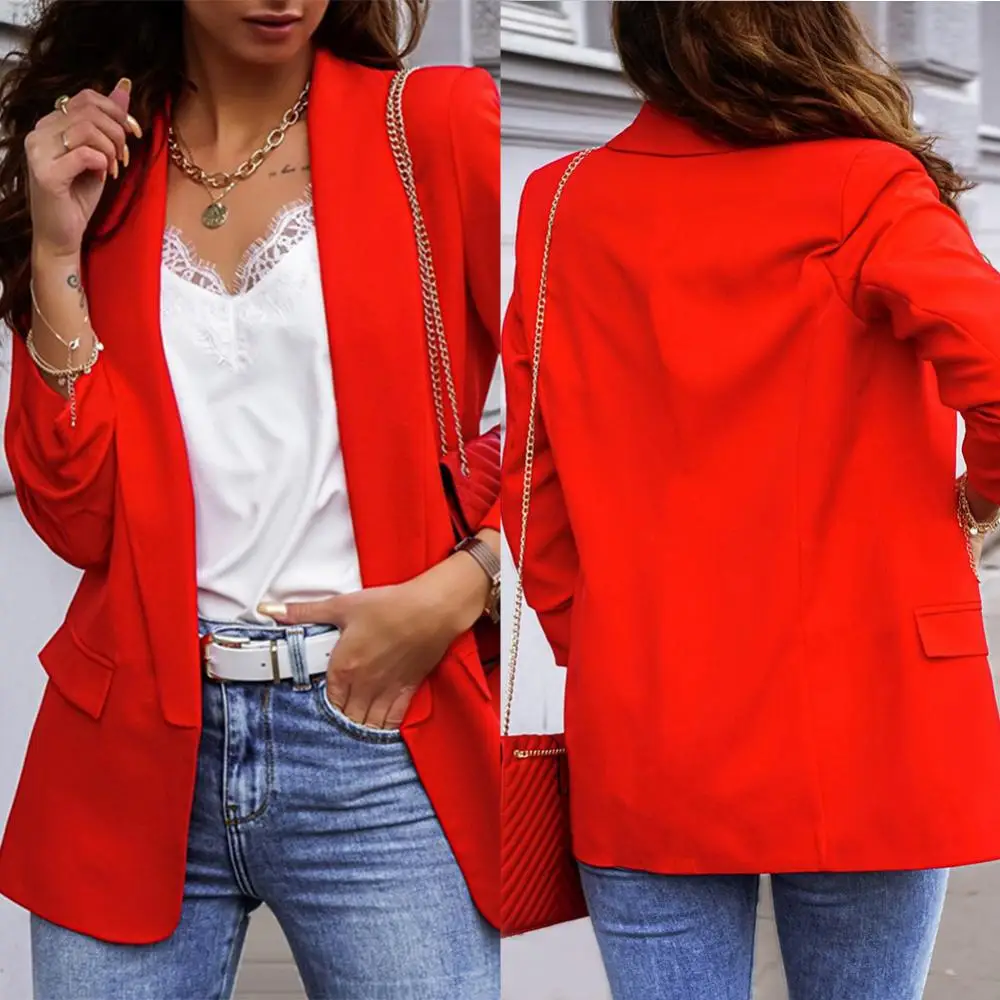 Chic Coat Long Sleeve Lady Jacket Blazer Women Blazer Autumn Blazer Solid Color Lapel Jacket Slim Fit Autumn Autumn Blazer