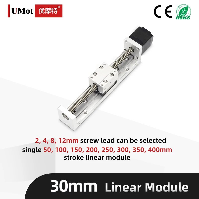 Imagem -02 - Atuador Linear Micro Stage Module Screw Lead Stroke Nema 11 30 mm Largura 250 mm 300 mm 350 mm 400 mm mm mm mm 12 Milímetros