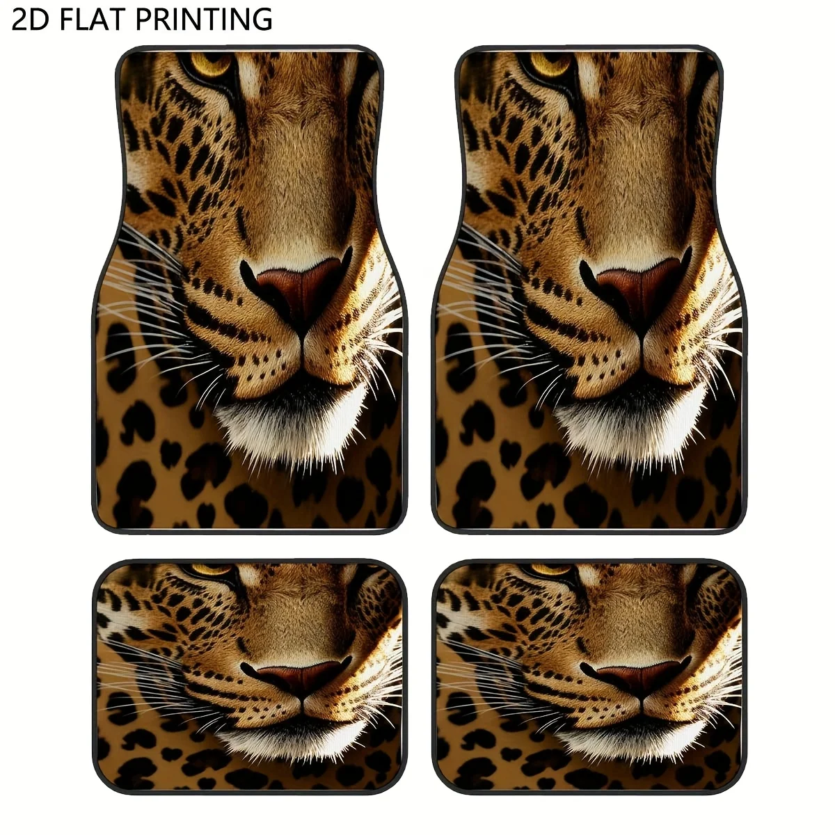 

4pcs Leopard Spots Car Mats - Stylish & Brown Animal Print Floor Mats With Spots, Durable Polyester, Fit For All Vehicles, Easy-
