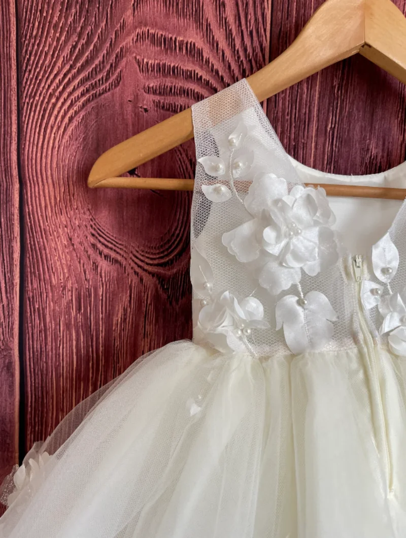 Vestidos de flores de marfil para niña, vestido escalonado de tul hinchado Floral para niños, vestido de dama de honor de boda, fiesta de cumpleaños, vestido de Graduación