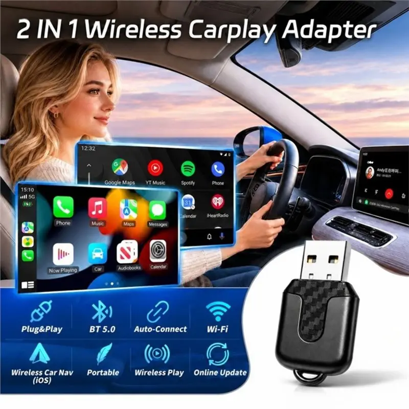 NEW HOT In Stock-Wireless Carplay Android Auto 2In1 Box Smart Mini Box Plug& Play Wired Connection Dongle Car Accessories