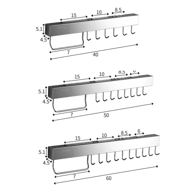 Imagem -02 - Não-perfurado 304 Faca Titular Cozinha Pingente Gancho Móvel Parede Pendurado Rack de Armazenamento de Cozinha com Barra de Toalha Aço Inoxidável