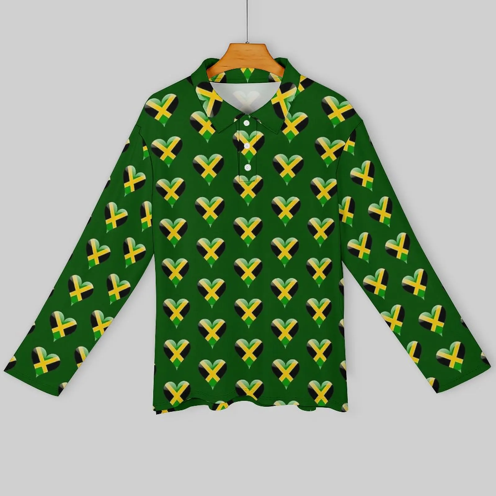 Abstract Jamaican Flag Polo Shirt Spring Jamaica Heart Casual Shirt Long Sleeve Turn Down Collar Y2K Custom Oversized T-Shirts