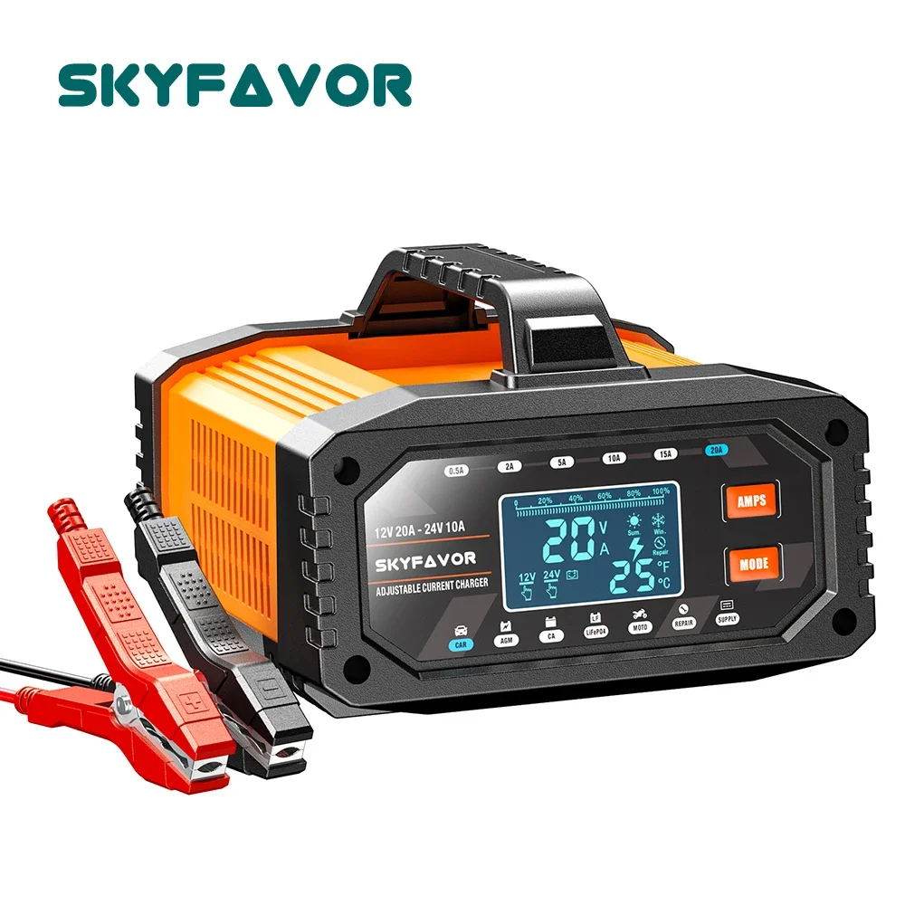 Adjustable Current 12V 24V Battery Charger 12V 24V 20A Fast Automatic Universal Lifepo4 GEL Lead Acid Truck Car Battery Charger