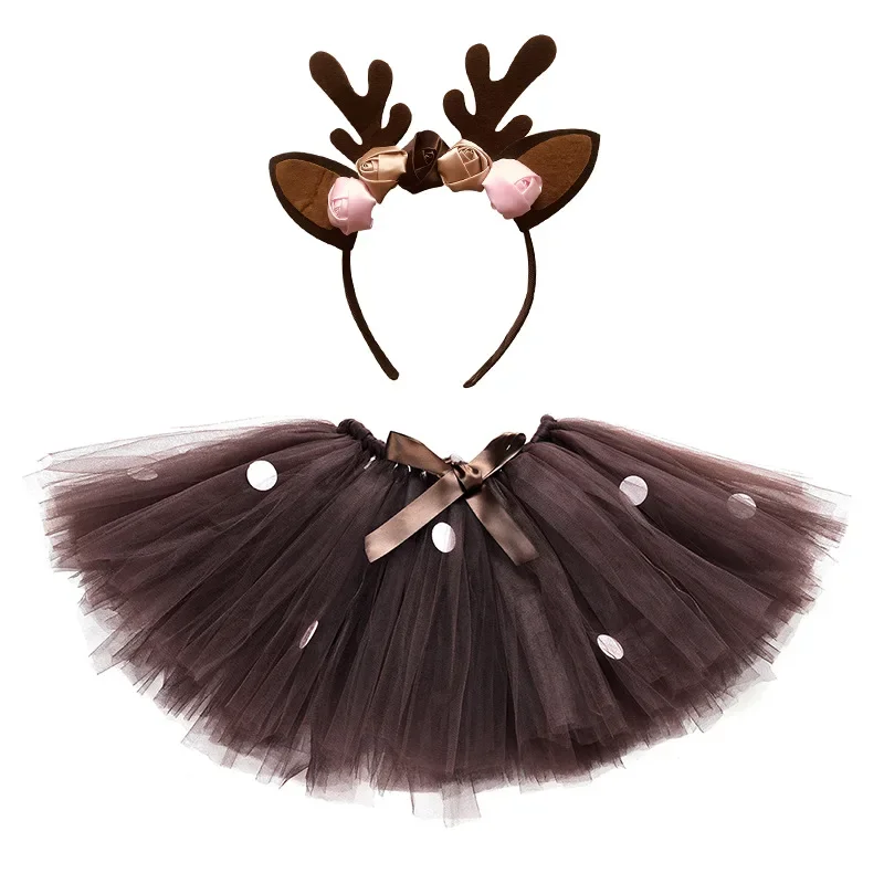 Neuheit Kinder Kinder Mädchen Rock Kleidung Elch Tutu Ohr Horn Stirnband Anzug Cosplay Deer Rentier Kostüm