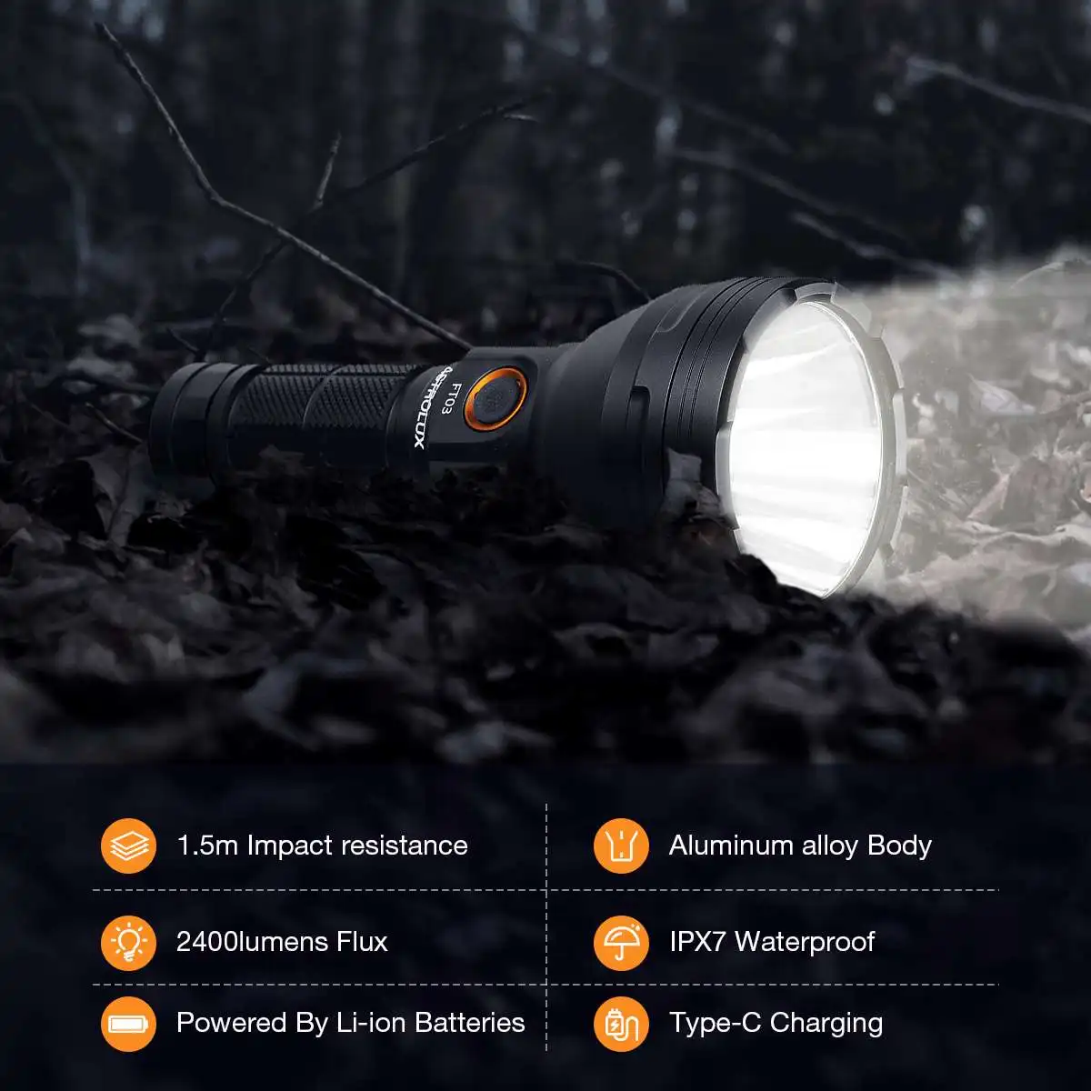 Astrolux FT03 SST40-W 8 modes 2400lm 875m NarsilM V1.3 USB-C Rechargeable 2A 26650 21700 18650 Portable Outdoor LED Flashlight