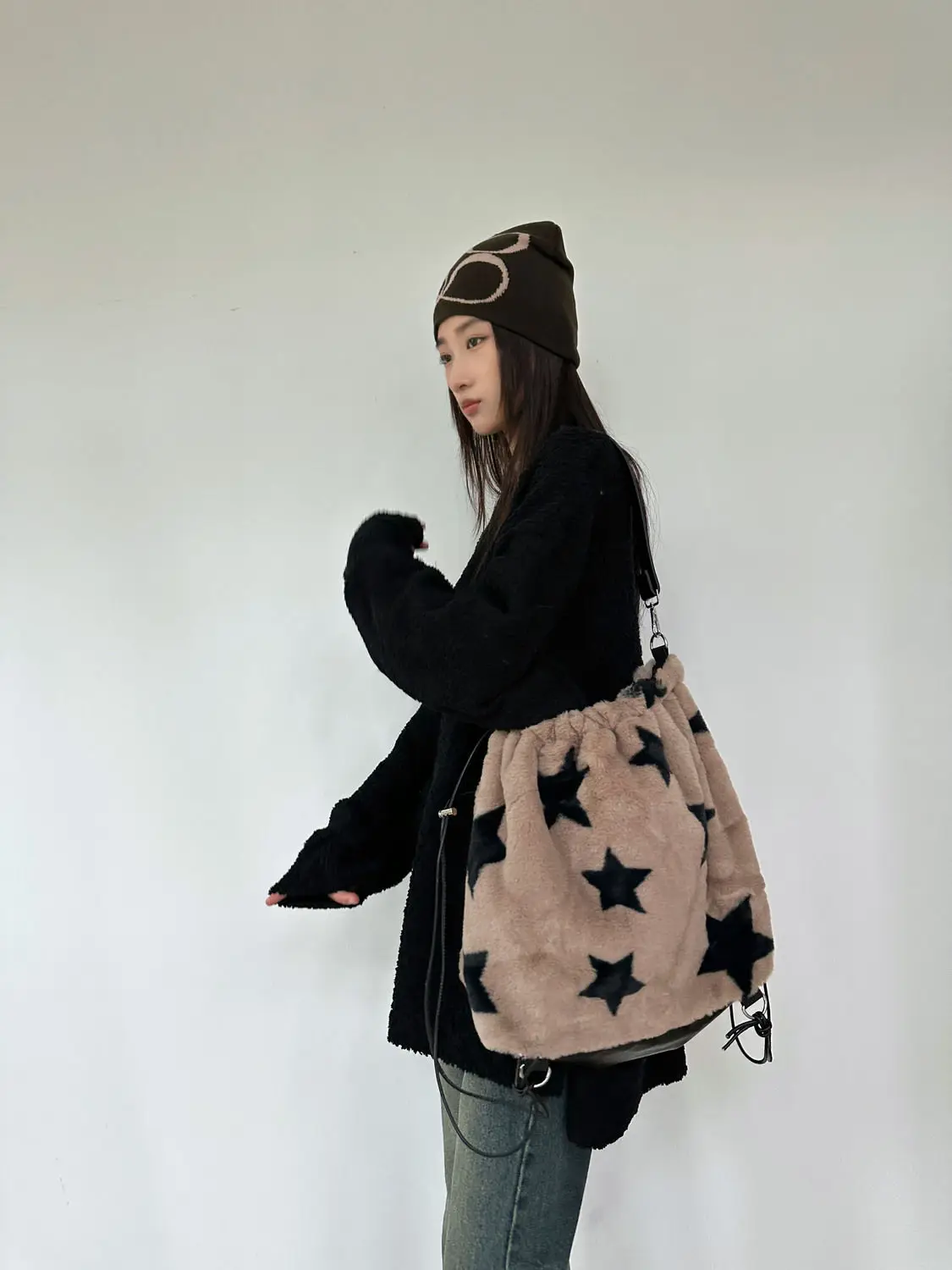 Women Fluffy Backpack Korean Fashion Y2k Star Girls Shoulder Bag Large Capacity Winter String Backpacks Cute School Bags New