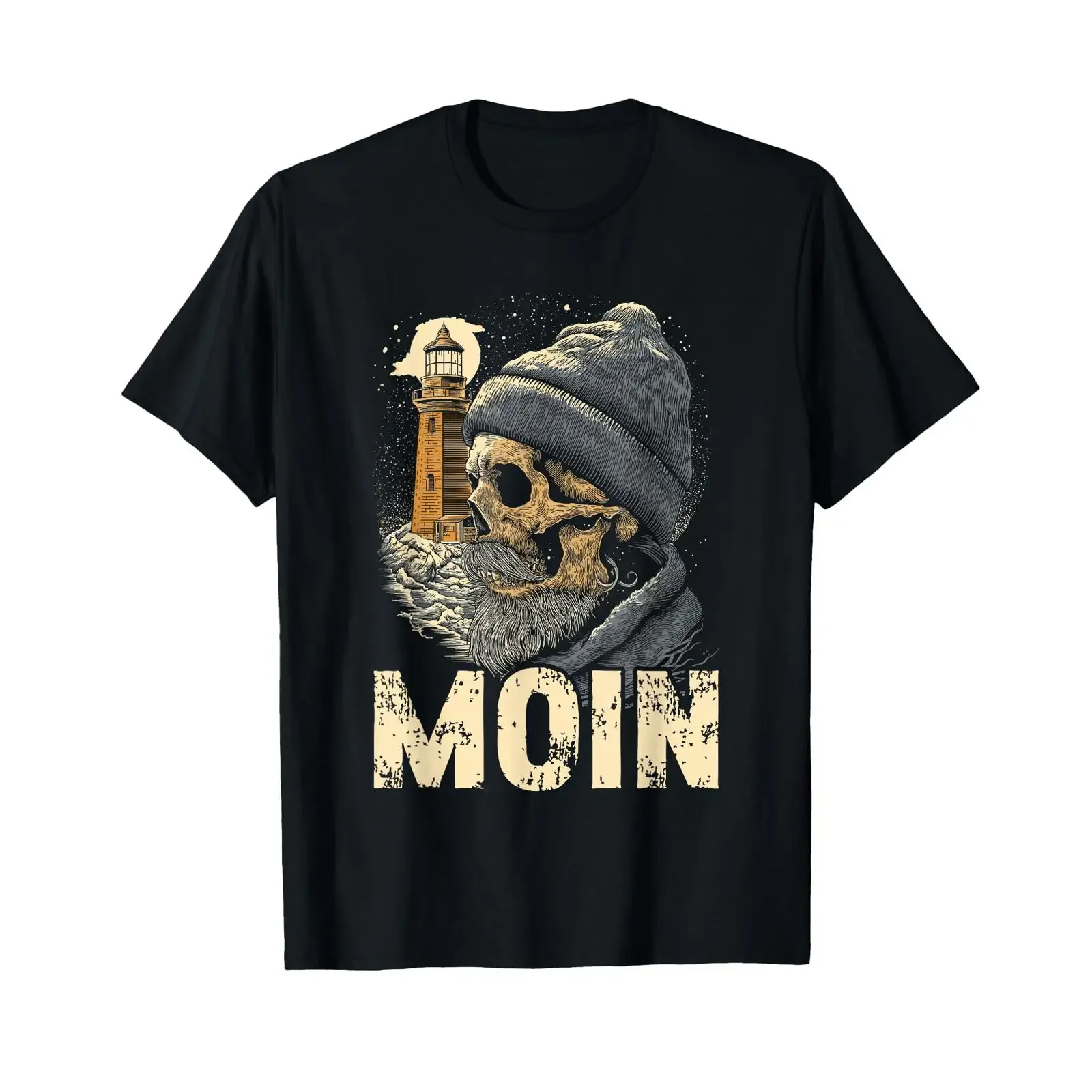 Camiseta Moin Totenkopf Bart Leuchtturm Nordsee Ostsee Küste Spruch, vintage, lavada, elástica, transpirable, gráfica, cómoda