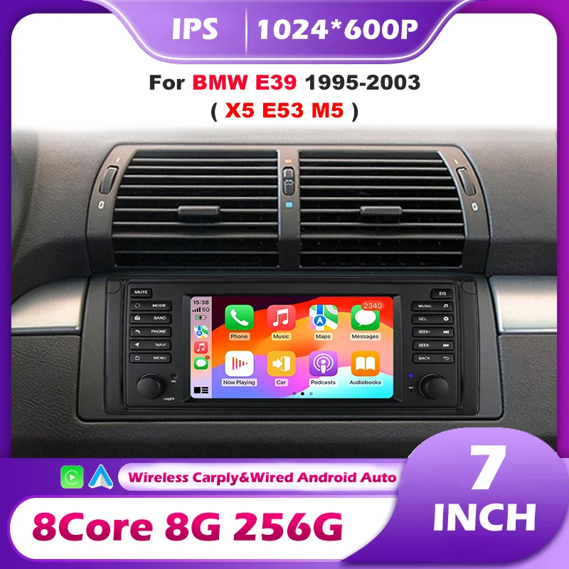 Central Multimídia Automotiva Android 16 para BMW Série 5 E39 (1995-2003) e X5 E53 M5 - Rádio, CarPlay e GPS Integrados