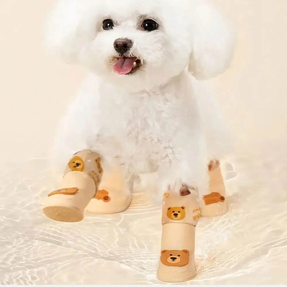 4Pcs/Set Cute Cartoon Pet Silicone Rain Boot Anti Slip Waterproof Foot Cover Dog Shoes Outdoor