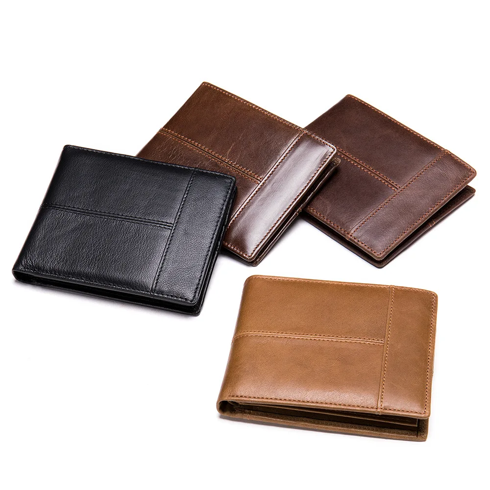 Couro genuíno RFID Bloqueio Carteira dos homens Vintage Mens Business Short Billfold Carteiras ID Credit Card Holder Coin Purse para Homem