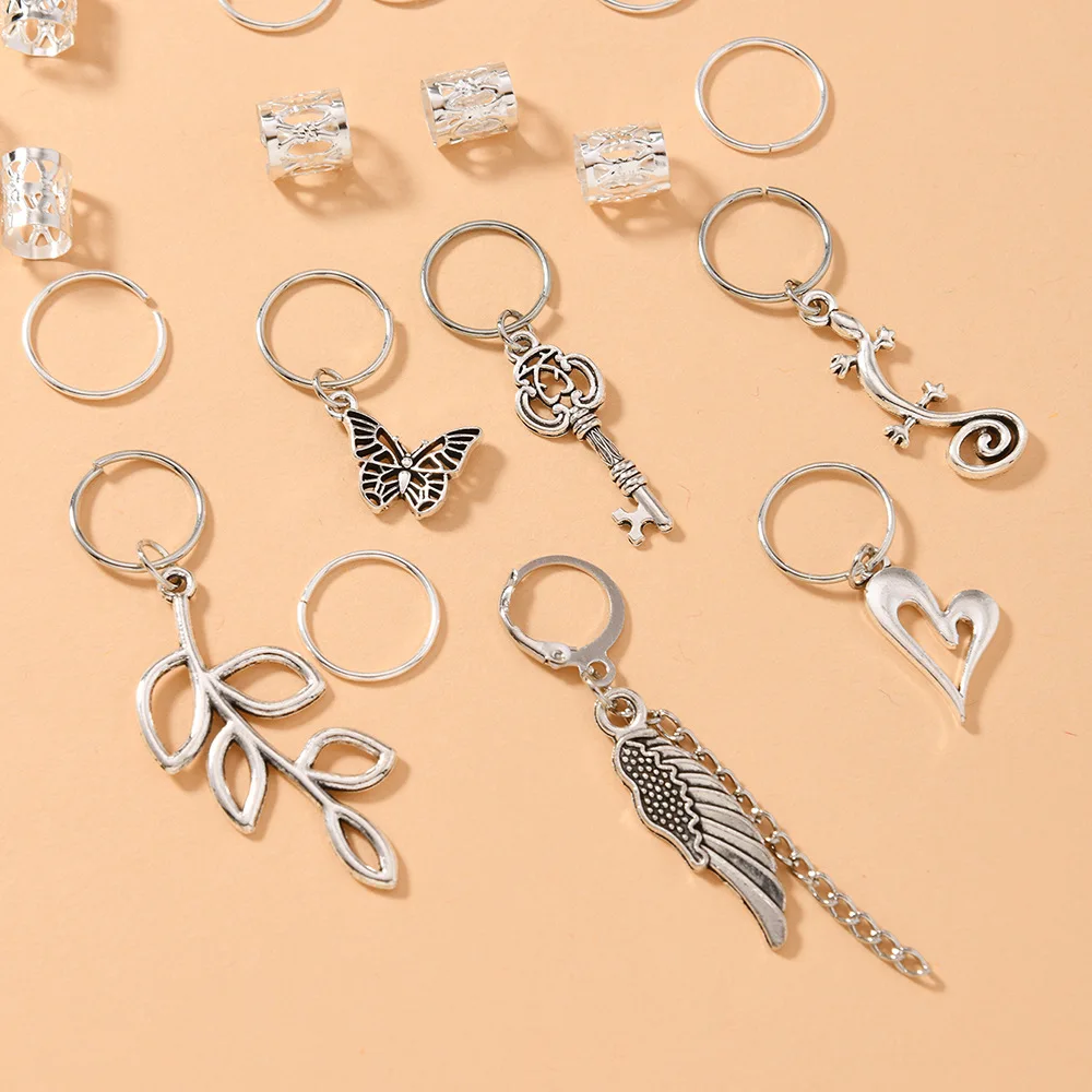 36개/봉지 DIY 아연 합금 잎 & 꽃 스타일 펜던트 드레드락 헤어 링 헤어 액세서리 부품