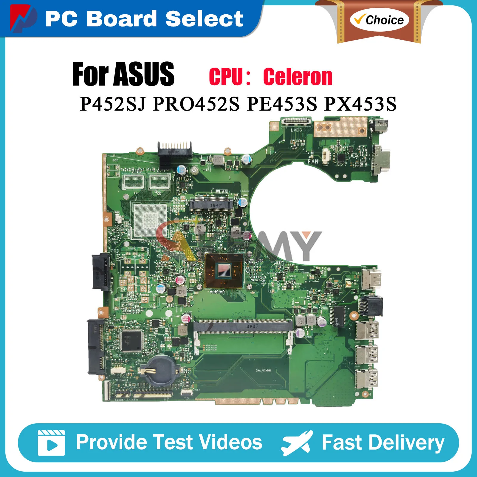 

P452SA Laptop Motherboard For ASUS P452SA P452SJ PX453S P452S PE453S PRO452S Notebook Mainboard With Celeron CPU 108% tests OK