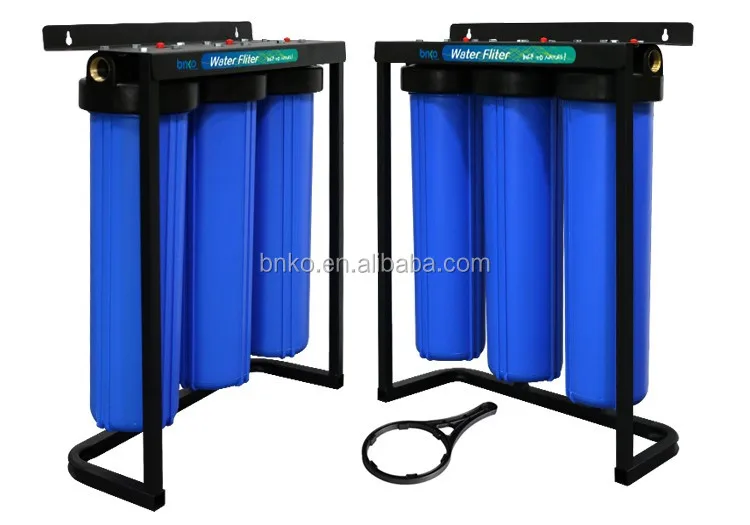 نظام تصفية المياه بالتناضح العكسي بثلاث مراحل مقاس 20 بوصة مع مبيت مرشح أزرق كبير لترشيح المياه النقية