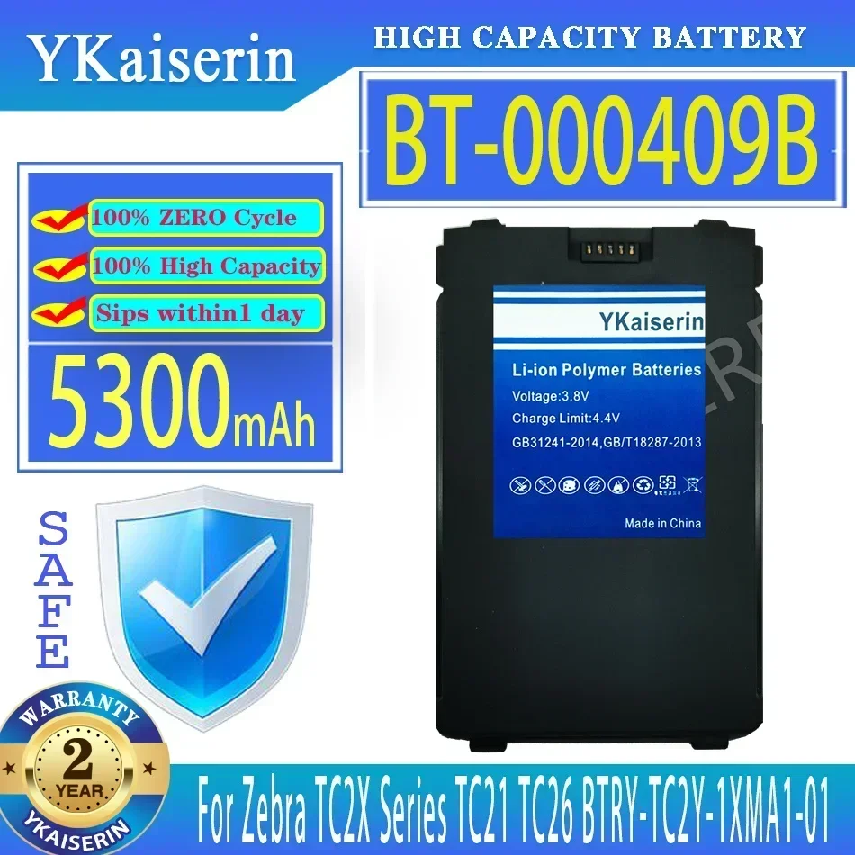 YKaiserin Battery BT-000409B BT000409B BT-000409A 3700mAh/5300mAh For Zebra TC2X Series TC21 TC26 BTRY-TC2Y-1XMA1-01 Bateria