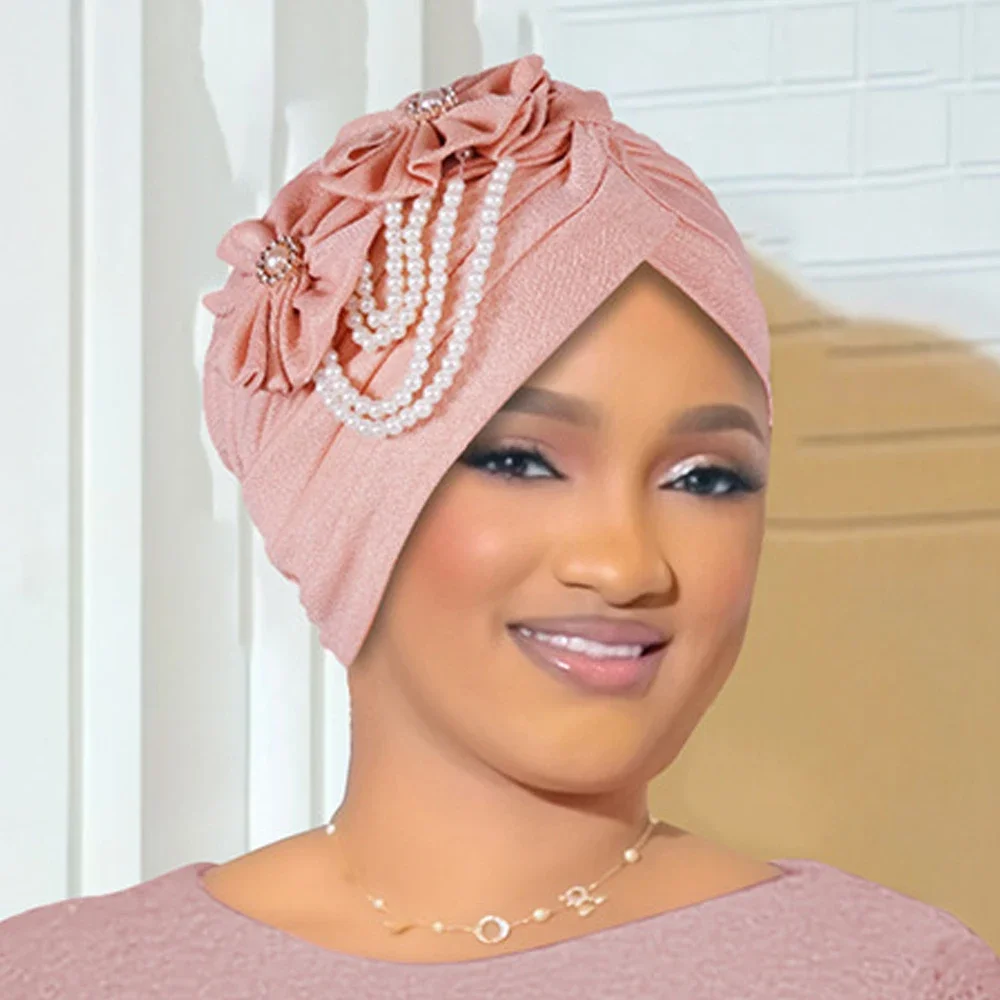 Nouvelle fleur perle perles Turban femmes musulman foulard Hijab Bonnet chimio casquette perte de cheveux tête enveloppement Femme chapeaux Turbante Mujer