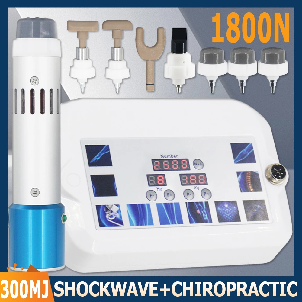 Shockwave Therapy Machine For ED Treatment Pain Relief 1800N Chiropractic Gun 2 IN 1 New Professional Shock Wave Massager 300MJ