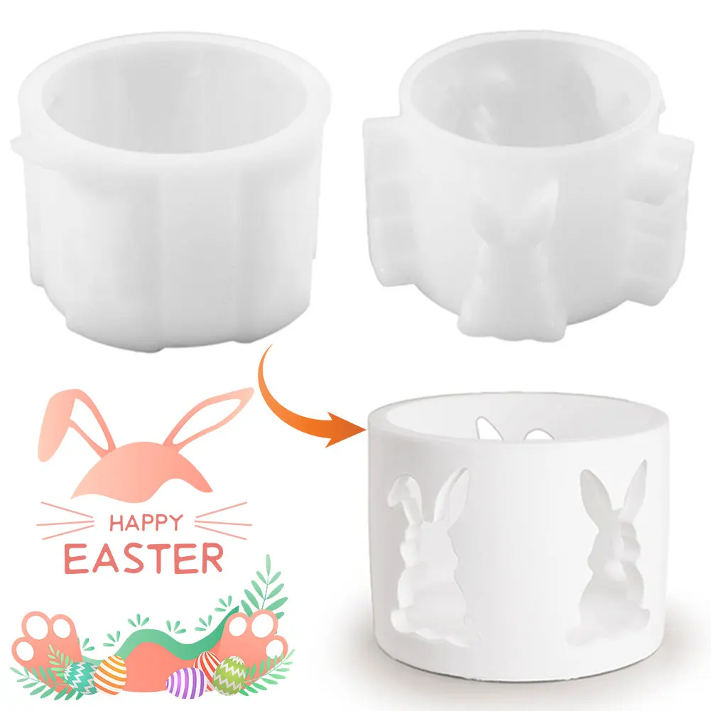 

Hollow Easter Egg Rabbit Lamp Silhouette Silicone Mold DIY Gypsum Candle Base Plaster Mold for Easter Decoration