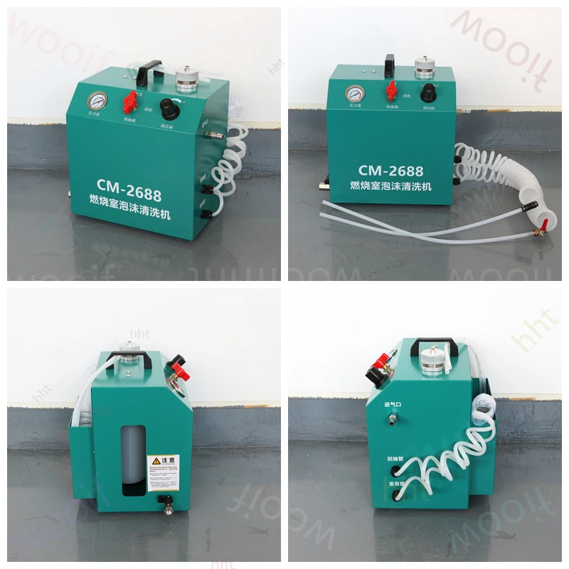 Removal and decontamination of carbon deposits on cylinder piston of automobile engine combustion chamber by foam