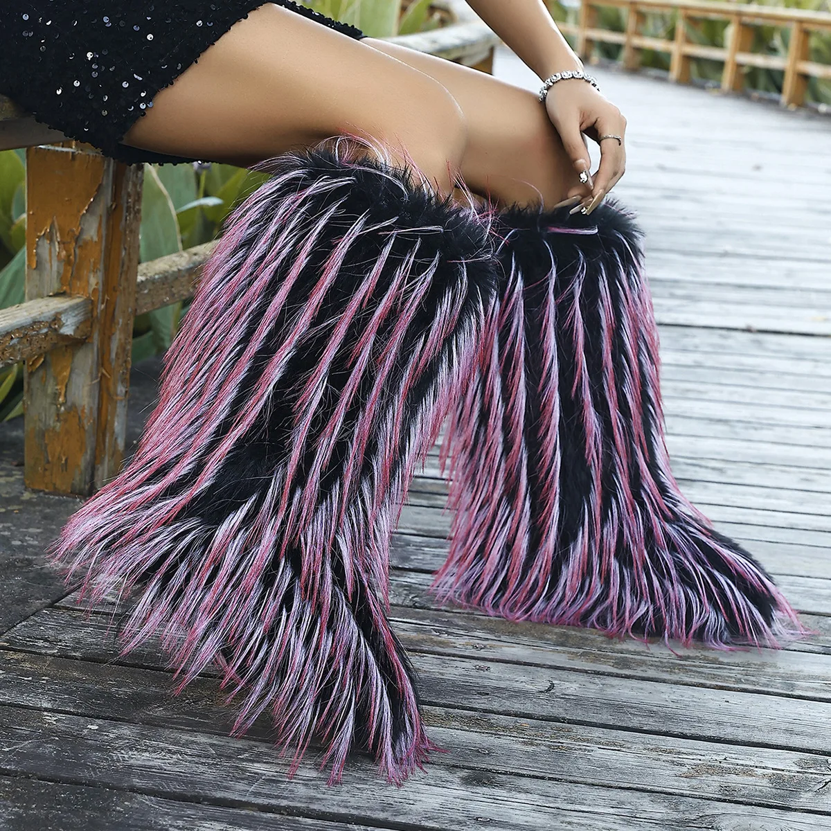 

New winter 2025 European and American warm woolen boots, large size, fleece and thickened high boots for women